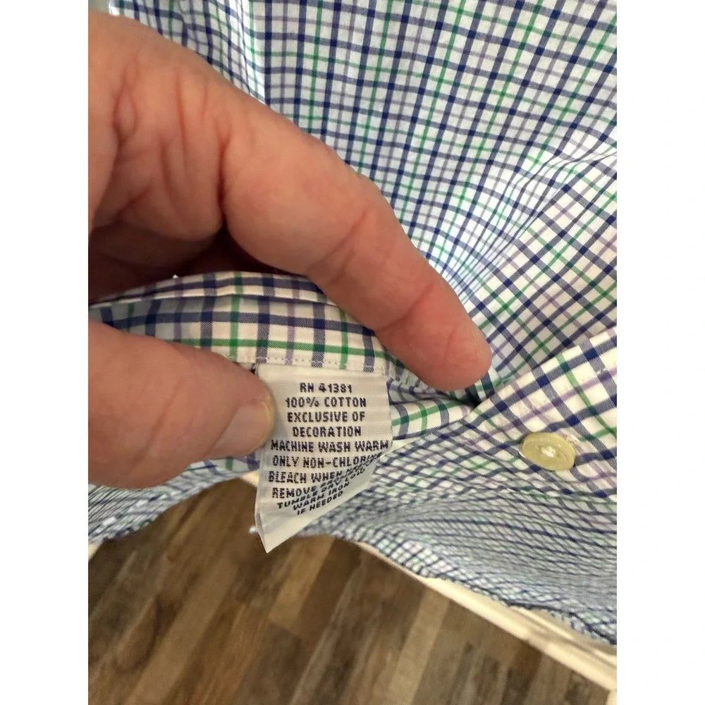 Ralph Lauren Mens Purple Green Tattersall Check Button Down Shirt Large L Cotton